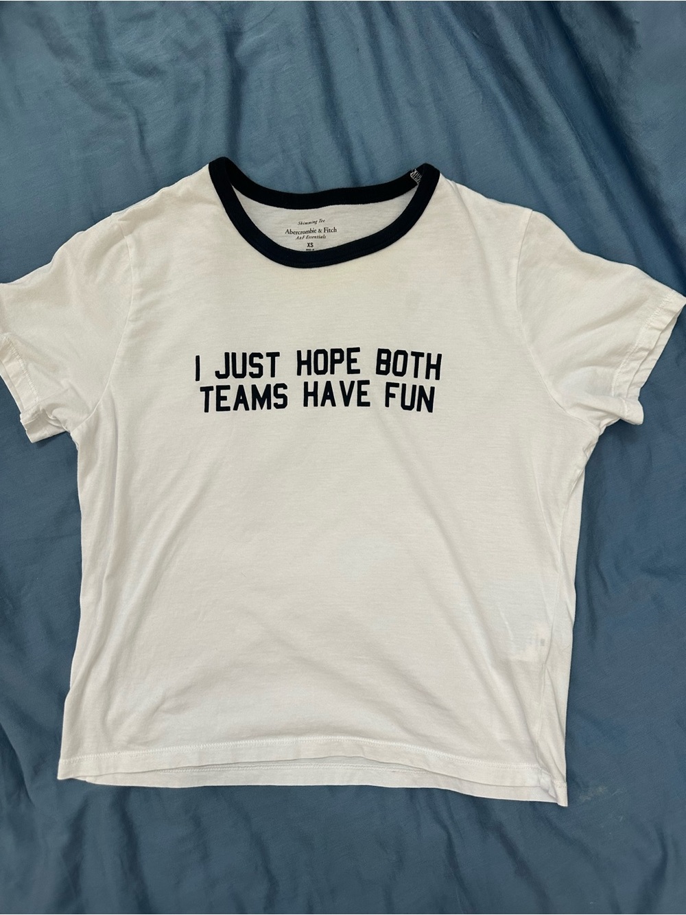 Abercrombie & Fitch White Tee with Black Graphic and Trim